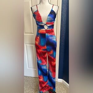 WOW Couture Red and Blue Swirl Jumpsuit